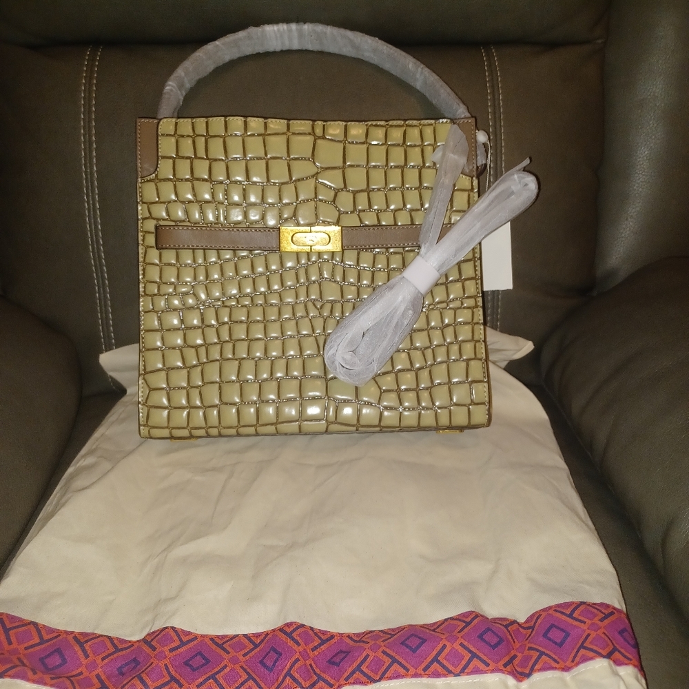Tory Burch Elegant Tan Crocodile Pattern Handbag